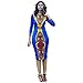 Creazy Women Long Sleeve Fashion African Print Dress Casual Straight Print Kaftan Dress (L)