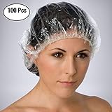 Disposable Shower Caps- 100Pcs Plastic Shower Caps- Universal Size- Elastic Bathing Caps for SPA, Salon, Home & Hotel Use- Transparent- Individually Packed Reviews