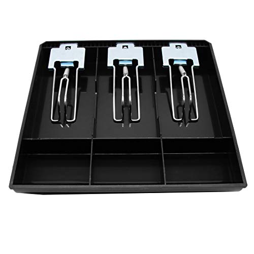 Cash Register Drawer Insert Tray 5 Bill/4 Coin Compartments with Metal Clip for Money Storage, Black