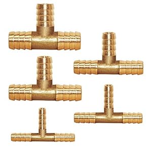 YIXISI 5 Stuks 3-weg T-stuk Brandstofslang Prikkeldraad Connector, Messing Verbindingsslang Adapter, Slangpilaar…
