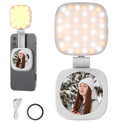 NEEWER BASICS Magnetic Selfie Light Compatible with MagSafe iPhone, CRI95 700lx/0.3 m Ring Light Folding LED Phone with Stand/Mirror for Zoom Makeup Photo Shooting Video Conference, White NL48B