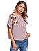 SweatyRocks Women's Casual Summer Tops Floral Embroidered Short Sleeve T Shirt Pink Medium