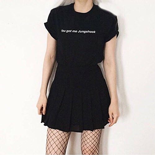 ULAKY Women You Got Me Jungshook Letters Print T-Shirt,Black