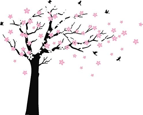Mafent Large Cherry Blossom Tree Blowing In The Wind Tree Wall Decals Wall Sticker Vinyl Wall Art Kids Rooms Teen Girls Boys Wallpaper Wall Stickers Room Decor Black Tree White And Pink