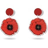 ROSTIVO Red Poppy Flower Earrings – Acrylic Dangle Drop Earrings for Women,Veterans Day Memorial Day Remembrance Day Jewelry Gift