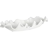 Uttermost Ruffled 24" Wide Matte White Glaze Ceramic Feather Bowl