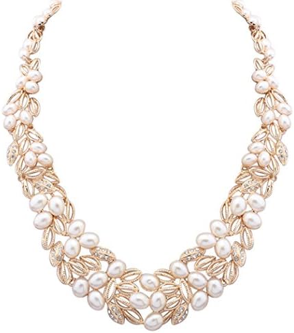 Wedding Bridal Statement Necklace Pearl Floral Leaf Branch Layer Bib Collar Gold