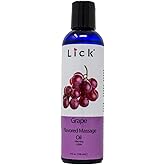 Lick Grape Flavored Massage Oil – Sweet Fruit Edible Massage Oil with Sweet Almond Oil & Vitamin E, Smooth Glide for Relaxing Couples Massage Sessions, 4 oz
