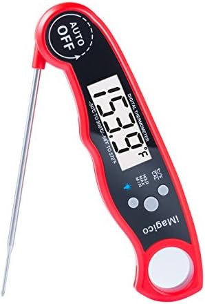 Super-Fast Digital Instant Read Meat Thermometer Waterproof Food Cooking Thermometer with Backlit Collapsible Probe, iMagico Kitchen Thermometer For Food, BBQ, Grill and Milk,Tea (Red)