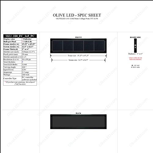 OLIVE LED Sign Full Color P20, 15"x66" Programmable Scrolling Outdoor Message Display Signs EMC - Industrial Grade Business Ad machine.