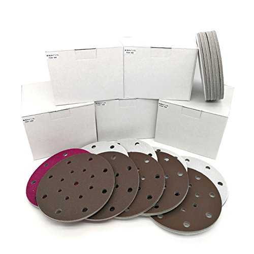 6 Inch 17-Hole Round Sponge Sanding Disc Sandpaper Hook and Loop 300-2000 Grits for Polishing & Grinding (Pack of 10)