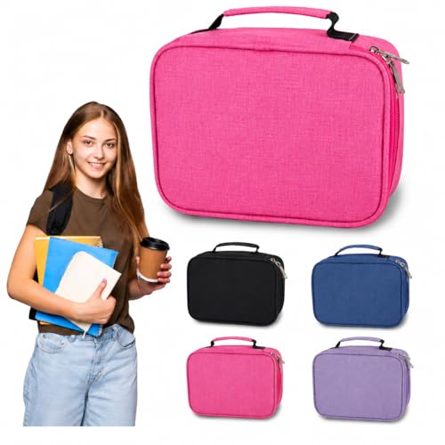 Estojo Escolar Box Organizador 72 Divisórias Grande com Alça Porta Canetas e Lápis Case Escolar Multifuncional Removível Premium (Rosa)