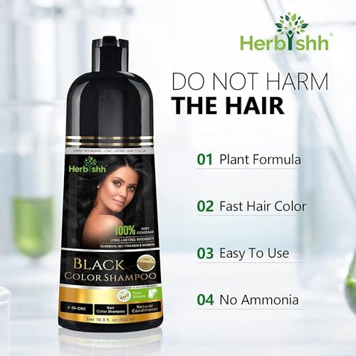 Herbishh Ultimate Hair Color Shampoo Kit (3Pcs Hair Color Shampoo Dye +1 Argan Hair Mask) Smooth And Long Lasting Color Shampoo For Grey Hair Men & Women Easy & Quick To Use-Combo4 (Black)