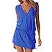 LAPAYA Women's Swim Beach Dress Deep V Neck Open-Back Beach Cover Up Beach Skirt, Royal Blue, 2-6