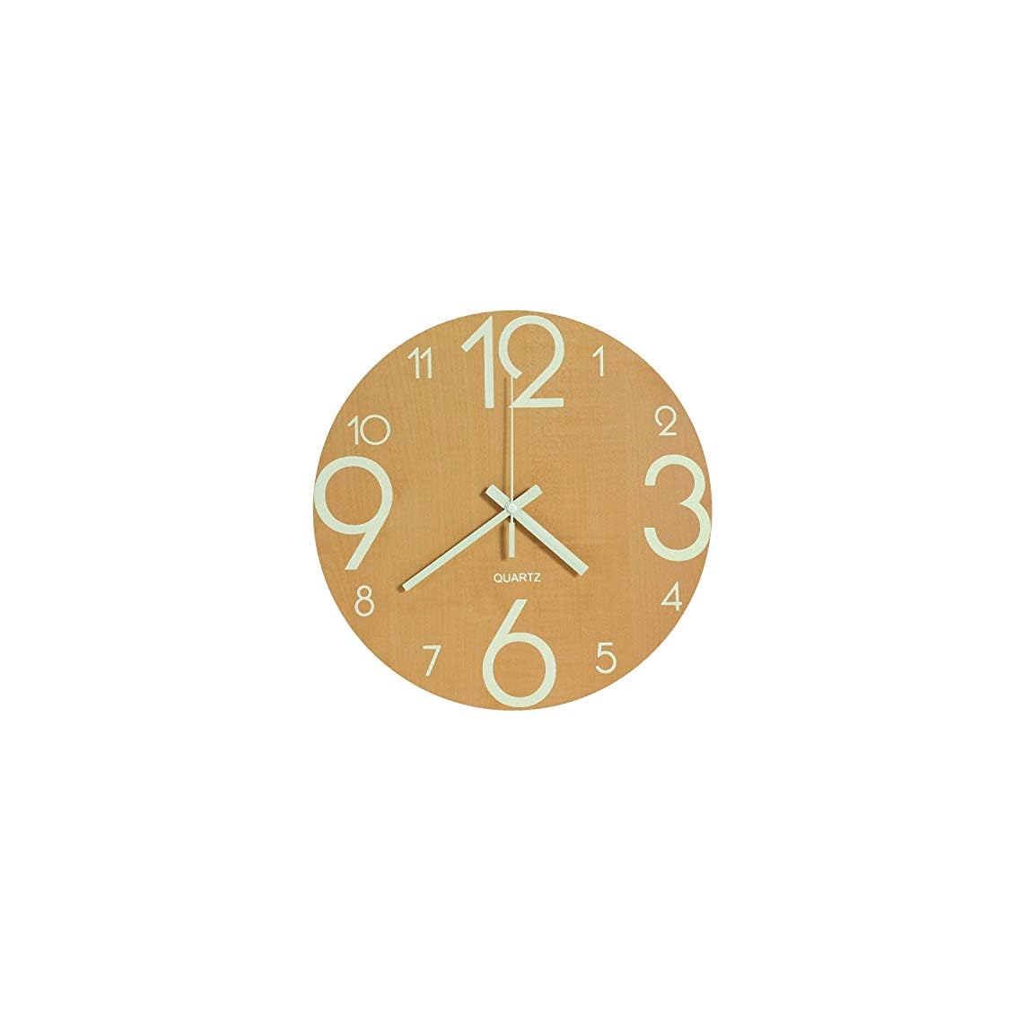 Genbaly Luminous Wall Clock, 12 Inch Wooden Silent NonTicking Kitchen