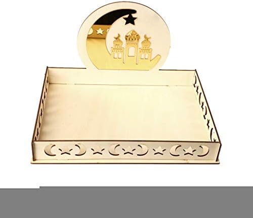 Peuriy Rustic Wooden Eid Mubarak Ramadan Moon Srar Party Serving Tableware Dessert Pastry Tray Display Holder Decor Ornament