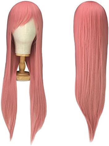 Halloween Costume Wigs for Women, Pink Cosplay Wig for Girls, Long Straight Pink Hair Wig Anime Party + Free Wig Cap
