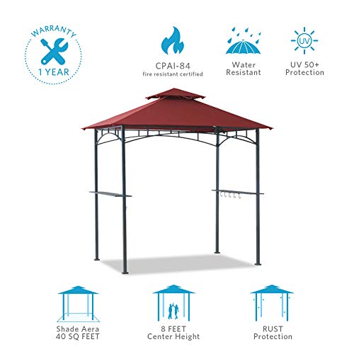 Coastshade 5'x8' Grill Gazebo Canopy Tent, Polyester Double Teir Soft Top Cover with LED Light, UV Resistant and Waterproof Fabric, for Patio and Outdoor Living BBQ Shelter (5x8, Red)