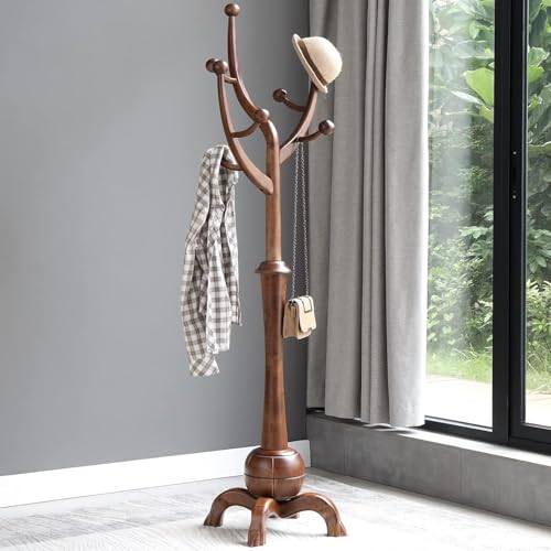 Bekrvio Coat Rack Freestanding Wood Coat Tree Rack with 8 Hooks, Walnut