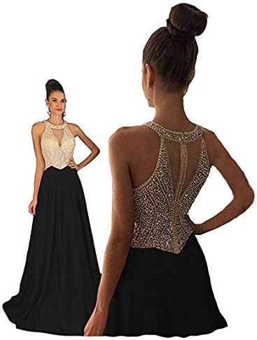 Jazylynbride A-line Long Chiffon Sequin Beading Prom Dress Formal Evening Gown for Women