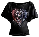 Spiral - Womens - DRAGON HEART - Boat Neck Bat Sleeve Top Black