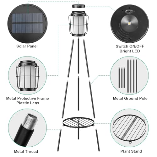 VISFLAIR 2 Pack Solar Lights with Plant Stand, Outdoor Floor Lamps, Waterproof Solar Powered Floor Lamps for Patio Deck Porch Yard Garden Decor