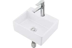 VASOYO 16x12 Inch Wall Mount Ceramic Bathroom Sink - Rectangle Vessel Sink with Faucet Hole, Perfect for Small Bathrooms