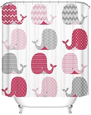 Amazon 漫画のシャワーカーテンシャワーカーテンセット かわいいピンクとグレーのクジラ ポリエステル生地と防水シャワーカーテン 66 W X 72lインチ アートバスルームの装飾 180x180 Cm シャワーカーテン ホーム キッチン オンライン通販