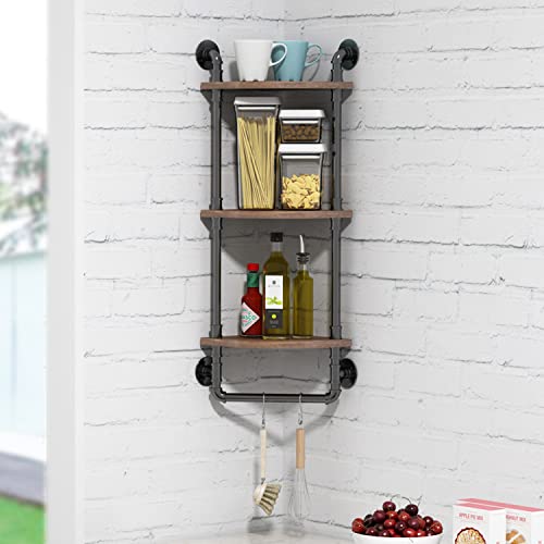 MCleanPin Industrial Pipe Corner Shelving,Rustic Corner Shelf Wall