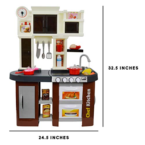 Kids Play Kitchen Set with Realistic Sounds and Real Water Sink Basin