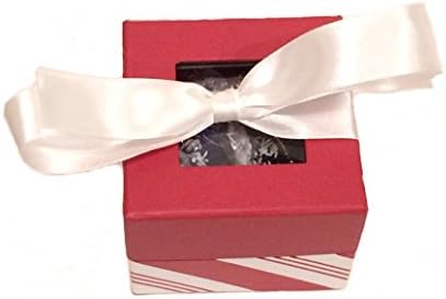 Peppermint Stripe Holiday Gift Box with Satin Bow contains a variety of 10 Lindor Truffles by The Beverage Gourmet