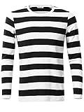 KIRA Black White Striped Shirt Long Sleeve Casual Tee Shirts(Black,XL)