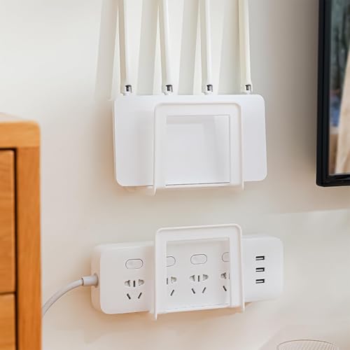 Wall Mount Wifi Router Storage Box, Carbon Steel Hidden Rack With Cable Management, No-Drill Installation Wlan Adjustable Organizer For Home And Office Decoration
