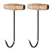 Tinsow 2pcs Stainless Steel T Hooks T-Handle Meat Boning Hook for Kitchen Butcher Shop Restaurant BBQ Tool (Wooden Handle)