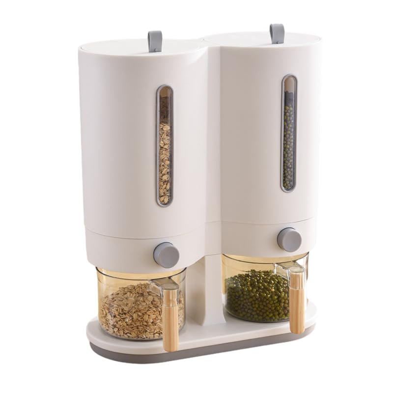 Photo 1 of GOVNPJ Rice Dispenser 11 Lbs, Airtight Dry Food Dispenser Double-Barrel Grain Dispenser Rice and Bean Dispenser,One-Touch Press, Visual Rice Pickup
