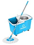 Swoppy Double Spin Mop Deluxe With Stainless Steel Bucket Wringer & Two Microfibre Mop Heads, Best Spin Mop 360 Spinning Mop, 2 Year Warranty! Perfect System For Floor Cleaning.