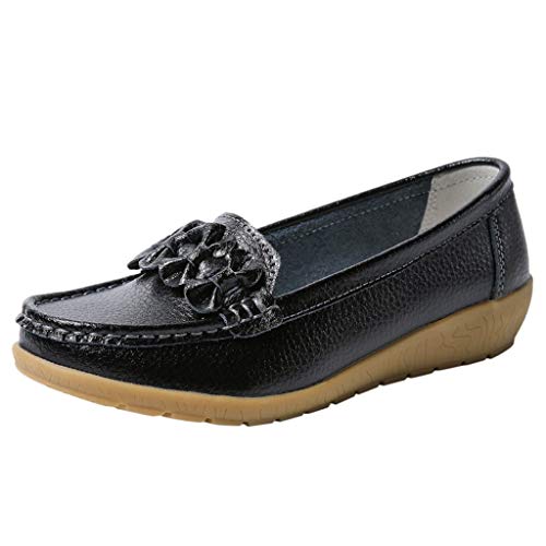 Women's Leather Loafers Moccasins Wild Driving Casual Flats Oxfords Breathable Shoes Black