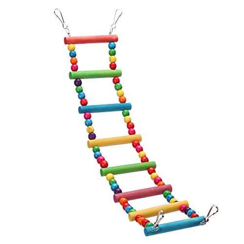 UPC 603589046140, Colorful Parrot Chew Toys Step Ladder Flexible Wooden Rainbow Swing Bridge for Bird Cage Training-Wooden Ladder L