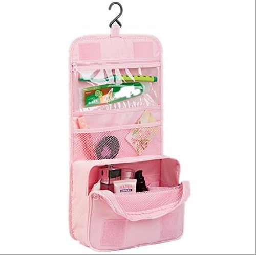 Travel Toiletry Makeup Bag Hanging Cosmetic Bag Portable Bathroom Storage Organizer with Hanging Hook for Women,Waterproof &amp; Various Compartments-pink