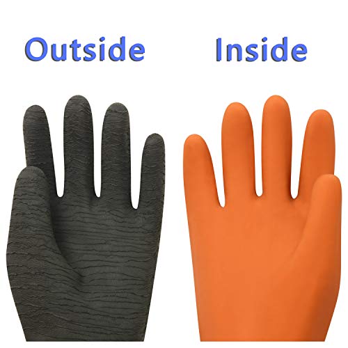 ThxToms Heavy Duty Rubber Gloves, Versatile Latex Chemical Resistant Gloves, Upgraded with Anti-Slip Design, Soft and Thick, 14" 1 Pair