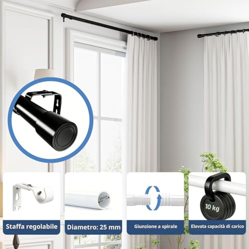 Curtain Rods Curtain Rod Curtain Poles Indoor Curtain Rod Stainless Steel Curtain Rod with Round End and Bracket for Bedroom Living Room Windows Silver 84-143CM