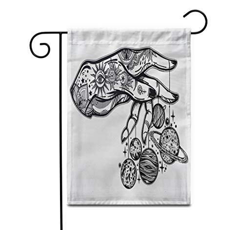 Awowee 28"x40" Garden Flag Flash Astronomy Inked Human Hand Marionette Puppet Moon Outdoor Home Decor Double Sided Yard Flags Banner for Patio Lawn