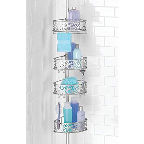 mDesign Bathroom Shower Storage Constant Tension Corner Pole Caddy Adjustable Height, 4