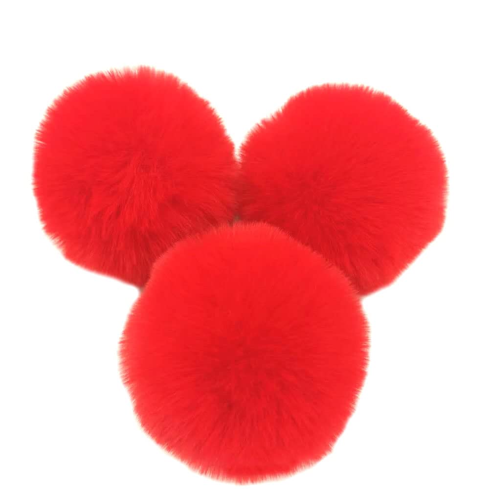 Pack of 10 10 cm Pompoms Faux Fur Rabbit Fur Bobble, Faux Fur Pom Ball Plush Balls for DIY Craft Hats Pendant Decoration Women Girls Bag Pendant Key Chain Red
