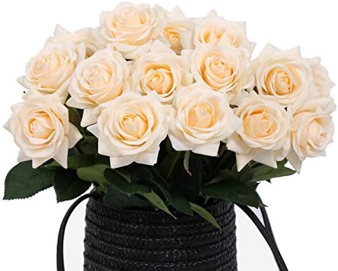 N YONGNUO 12pcs Latex Moisturizing Roses of Real Touch Natural Artificial Flowers Open Ivory Roses Realistic Color for Wedding/Home Decor or As a Gift to Wife/Mother/Friend(19 Inch-Yellow)