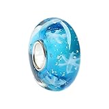 Let It Snow! Snowflakes European Murano Style Glass Bead Charm with Solid Sterling Silver Single Core Stamped 925 Fits Pandora Biagi Chamilia Troll Bracelets