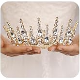 JWICOS Gold Tiaras and Crowns for Women Round Crystal Queen Crowns for Women Princess Tiara with Rhinestone for Brides Wedding Crown for Prom Bridal Party Christmas Gifts (Gold)