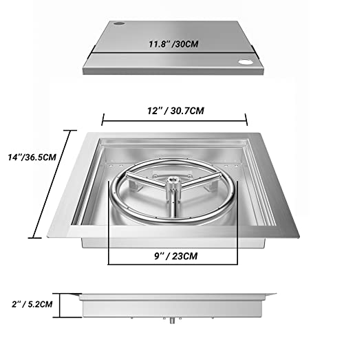 Skyflame 12 inch Square Stainless Steel Drop in Fire Pit Burner Pan