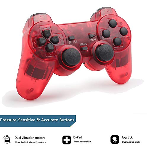 Wireless Controller for PS2 Playstation 2 Dual Shock 2 - ClearBlue and ClearRed - Thumbnail 2
