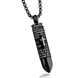 LIANTSH Lord's Prayer Cross Bullet Pendant Stainless Steel Lords Bible Cross Prayer Cremation Ashes Urn Necklace, Free Chain